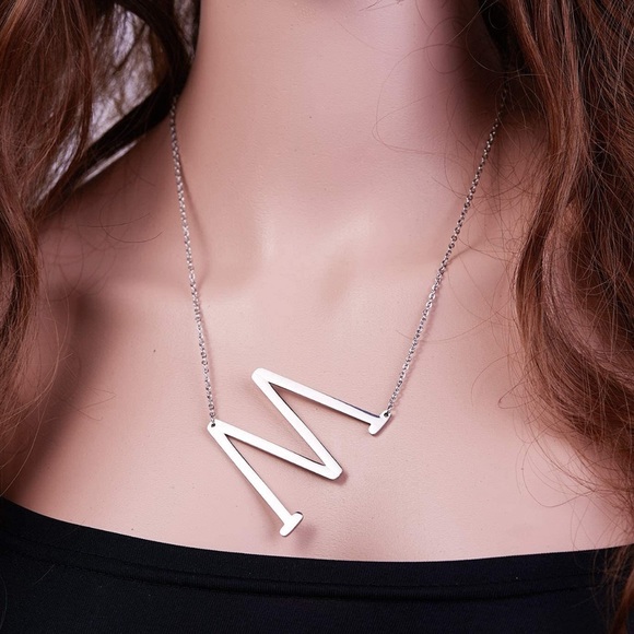 Silver Initial Stainless Steel Pendant Necklace - Picture 1 of 4